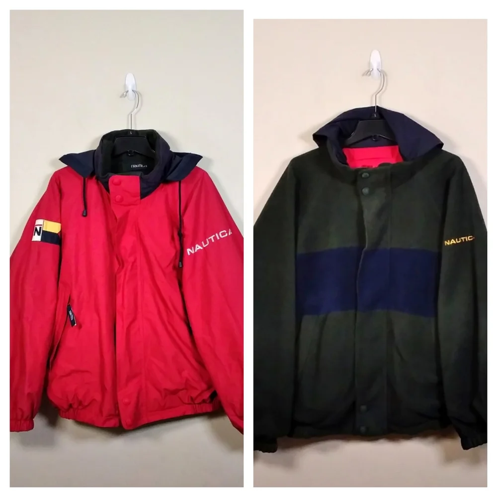 Vintage Nautica Reversible Fleece Jacket Large 90s Y2K - Picture 1 of 12